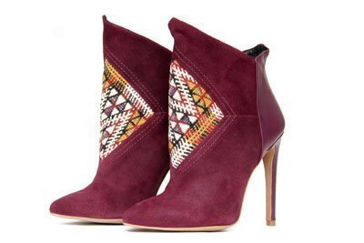 Botas tnicas de taco alto de cuero gamuza y tejido